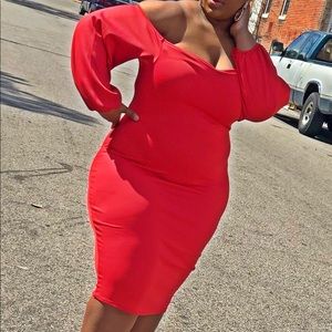 Red long sleeve off the shoulder dress